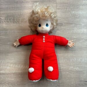 Precious Moments Nicolas Red Christmas Stocking Doll Plush Curly Hair Blue Eyes